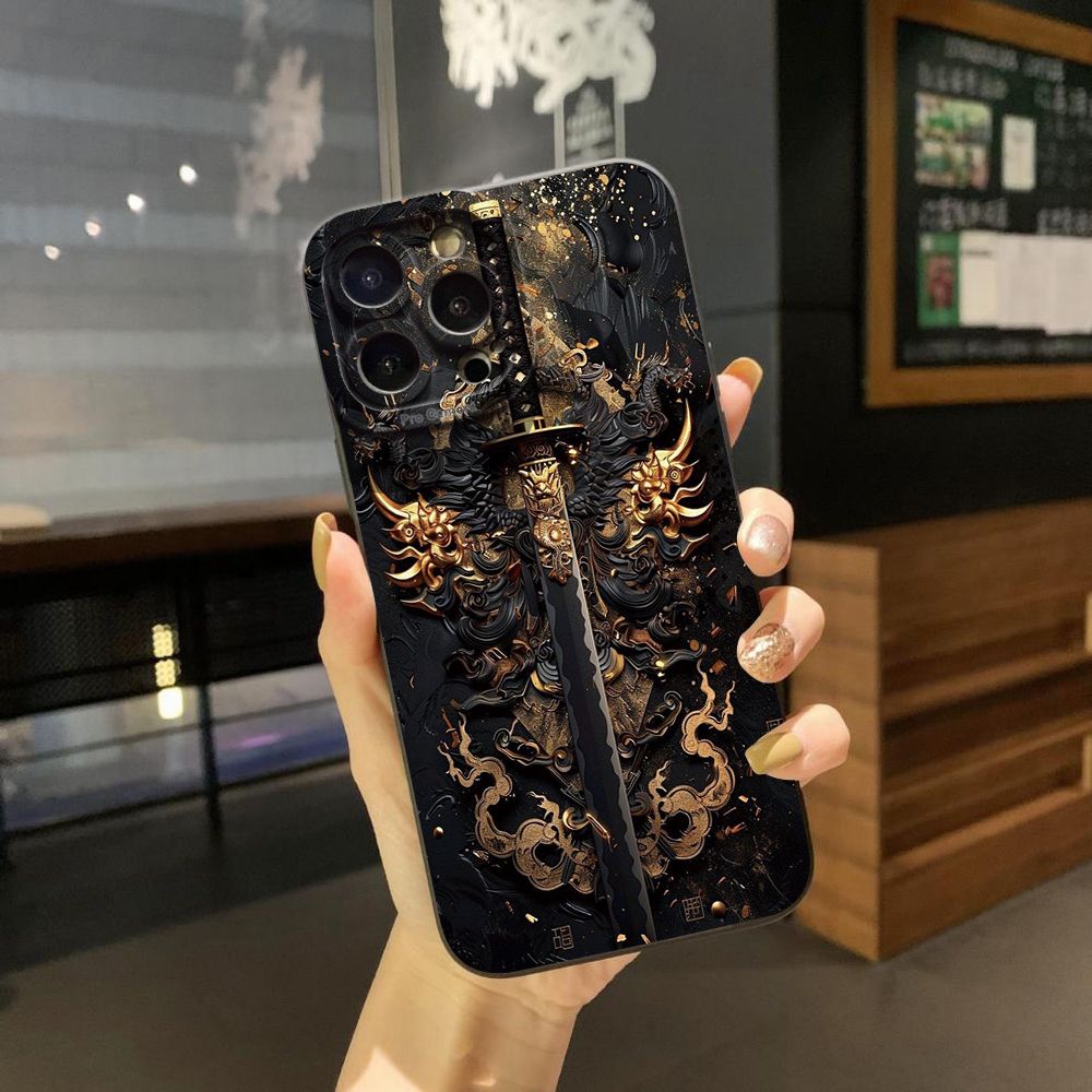 For iPhone 16 Pro Max 14 Plus 13 Pro Max 12 11 XR 8 7 SE 2022 XS Max Dragon Pattern Sword Full Protective Case Anti Drop Cover