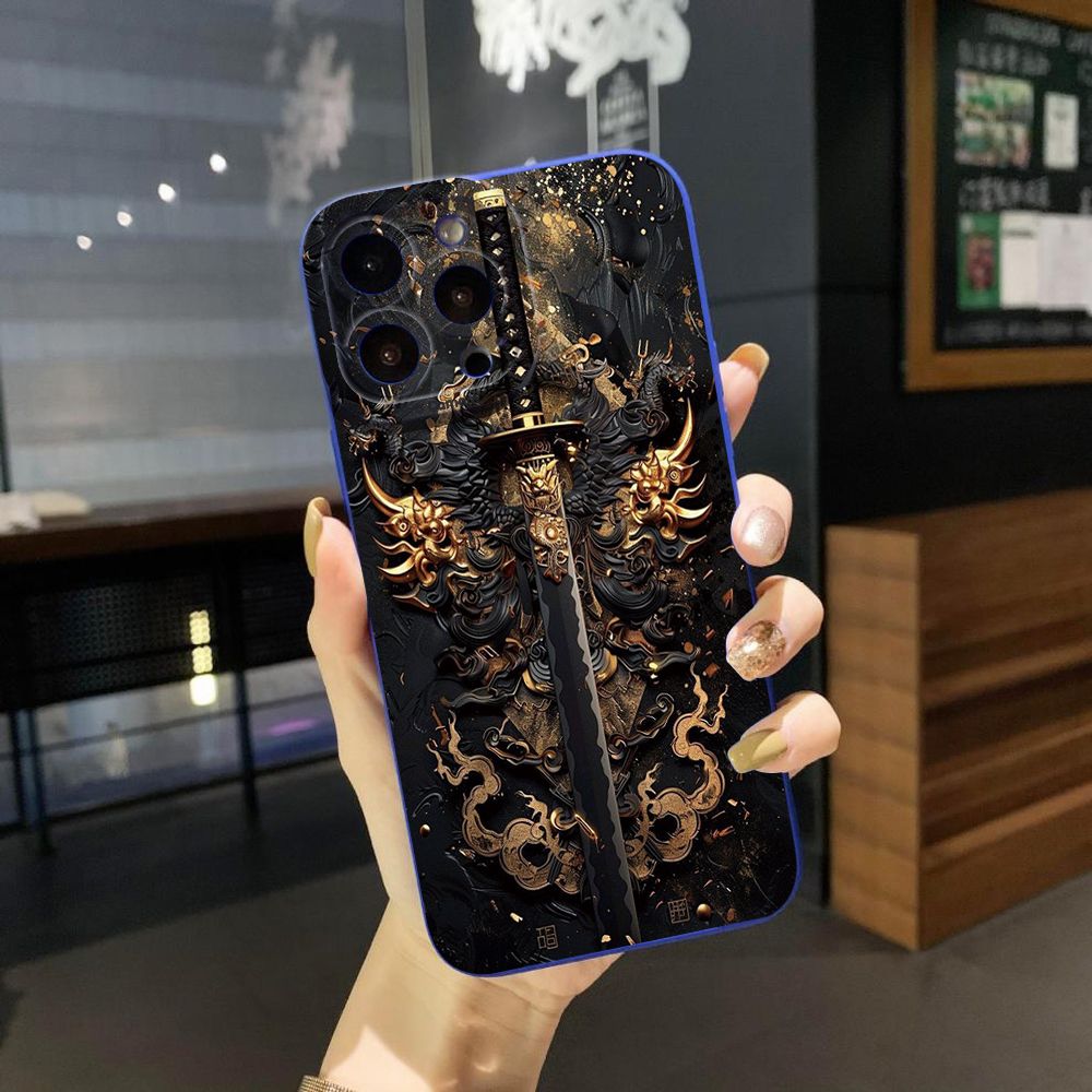 For iPhone 16 Pro Max 14 Plus 13 Pro Max 12 11 XR 8 7 SE 2022 XS Max Dragon Pattern Sword Full Protective Case Anti Drop Cover
