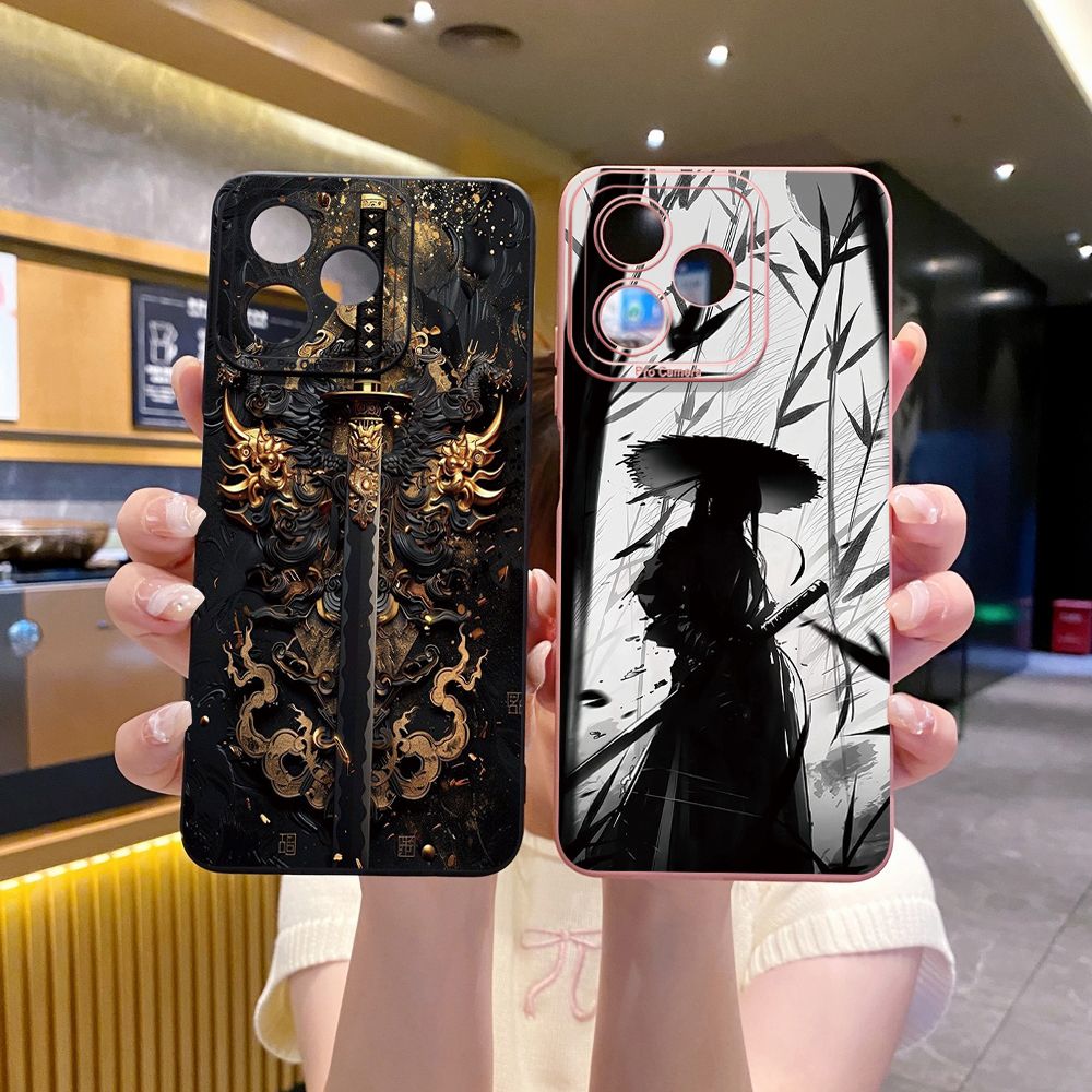 For Realme C61 C63 C65 C67 C53 C51 Note 50 60 C21 C33 C30 C35 C11 2021 C12 C15 C21Y C25Y Realme 12 13 Dragon Pattern Sword Full Protective Case Anti Drop Cover