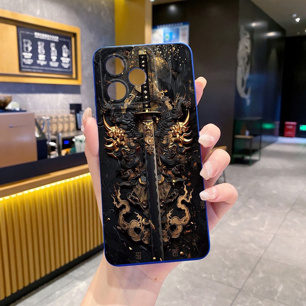 For Realme C61 C63 C65 C67 C53 C51 Note 50 60 C21 C33 C30 C35 C11 2021 C12 C15 C21Y C25Y Realme 12 13 Dragon Pattern Sword Full Protective Case Anti Drop Cover