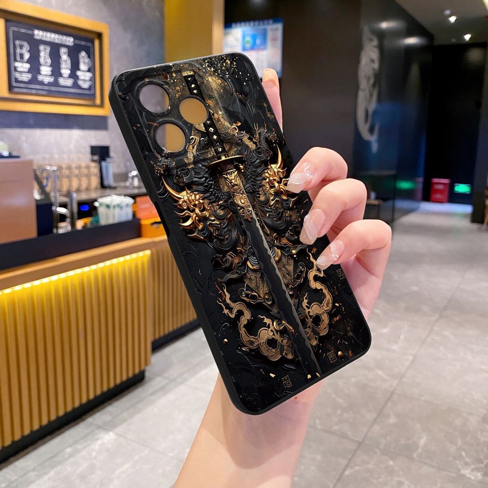 For Realme C61 C63 C65 C67 C53 C51 Note 50 60 C21 C33 C30 C35 C11 2021 C12 C15 C21Y C25Y Realme 12 13 Dragon Pattern Sword Full Protective Case Anti Drop Cover