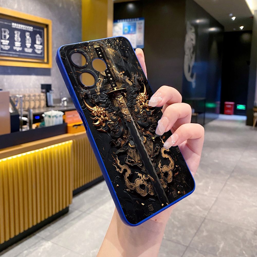 For Realme C61 C63 C65 C67 C53 C51 Note 50 60 C21 C33 C30 C35 C11 2021 C12 C15 C21Y C25Y Realme 12 13 Dragon Pattern Sword Full Protective Case Anti Drop Cover