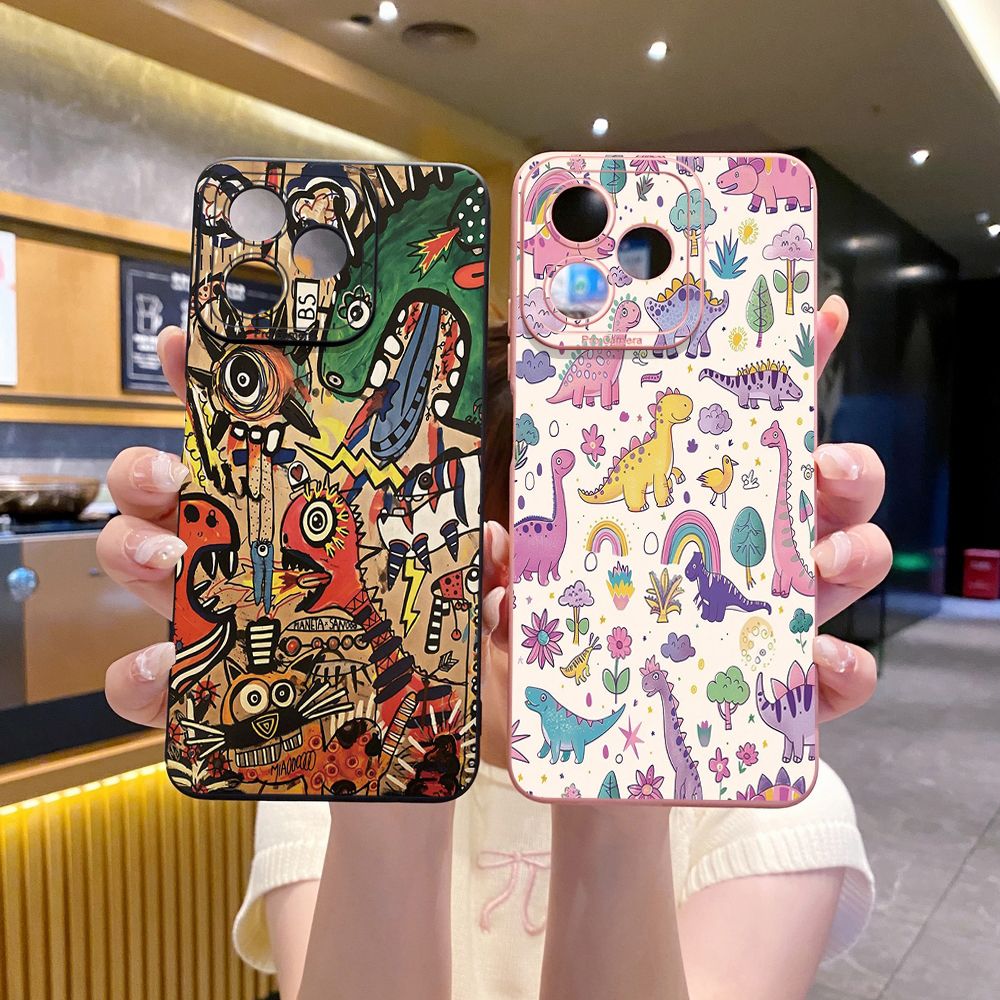 For Realme C61 C63 C65 C67 C53 C51 Note 50 60 C21 C33 C30 C35 C11 2021 C12 C15 C21Y C25Y Realme 12 13 Cute Pink Dinosaur Full Protective Case Anti Drop Cover