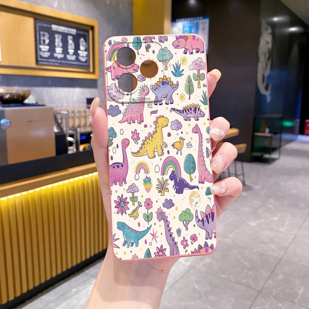 For Realme C61 C63 C65 C67 C53 C51 Note 50 60 C21 C33 C30 C35 C11 2021 C12 C15 C21Y C25Y Realme 12 13 Cute Pink Dinosaur Full Protective Case Anti Drop Cover