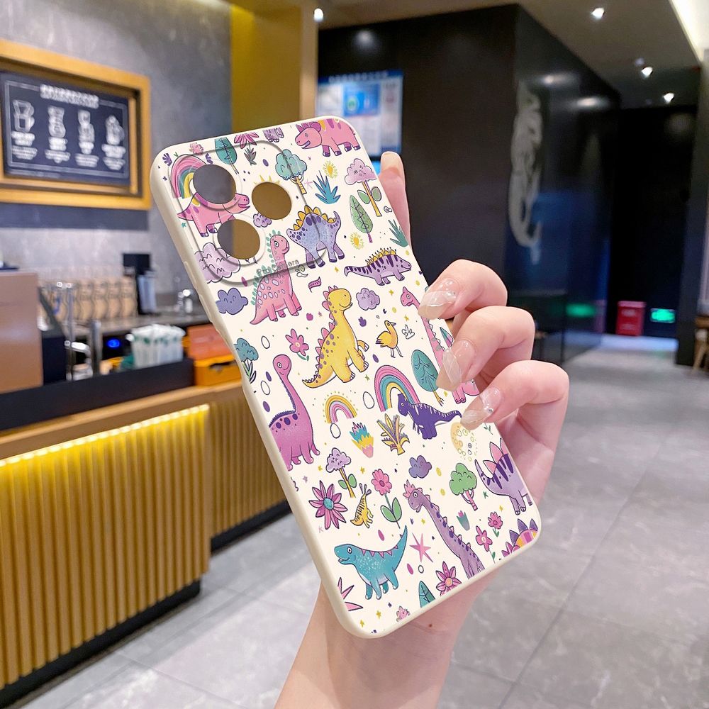 For Realme C61 C63 C65 C67 C53 C51 Note 50 60 C21 C33 C30 C35 C11 2021 C12 C15 C21Y C25Y Realme 12 13 Cute Pink Dinosaur Full Protective Case Anti Drop Cover