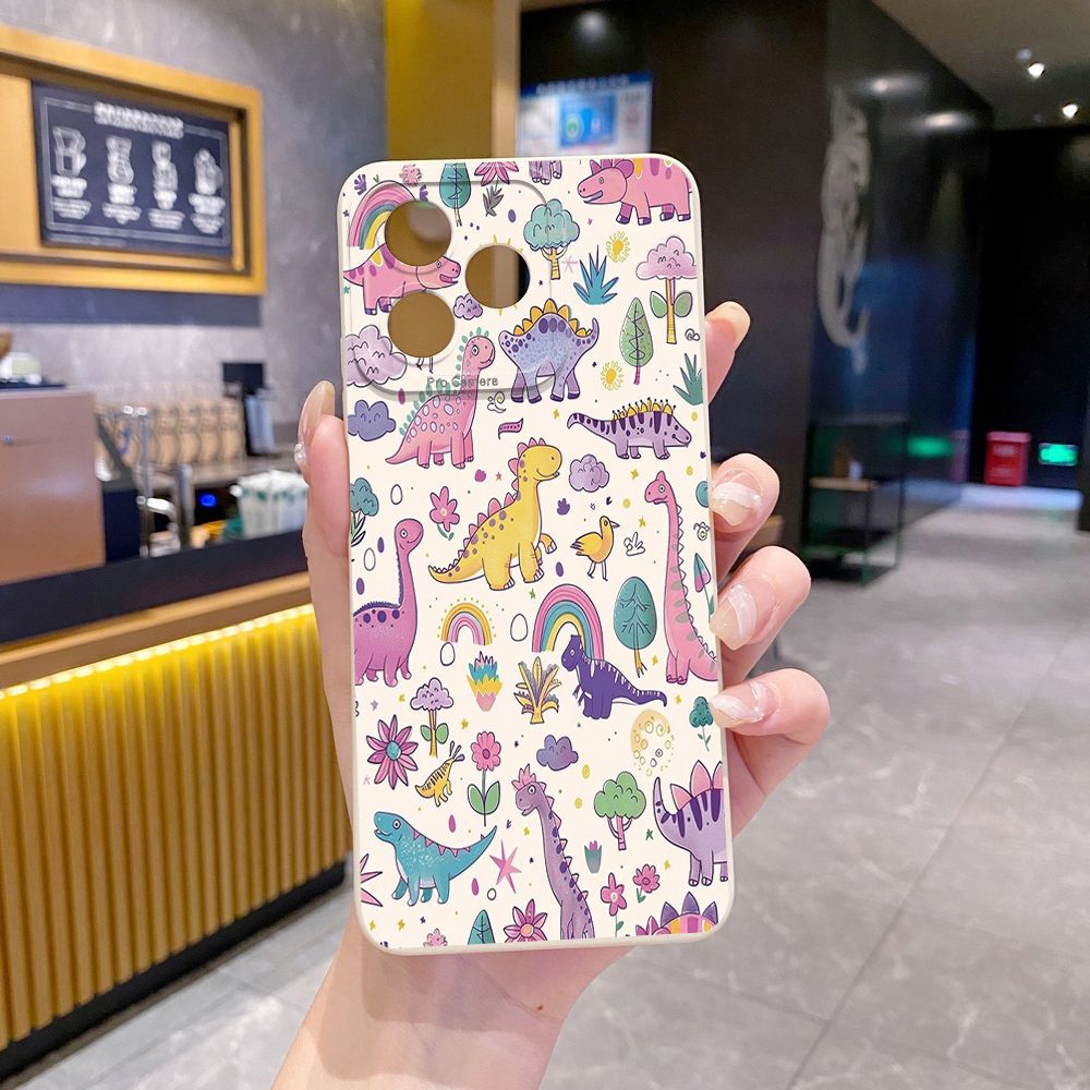 For Realme C61 C63 C65 C67 C53 C51 Note 50 60 C21 C33 C30 C35 C11 2021 C12 C15 C21Y C25Y Realme 12 13 Cute Pink Dinosaur Full Protective Case Anti Drop Cover