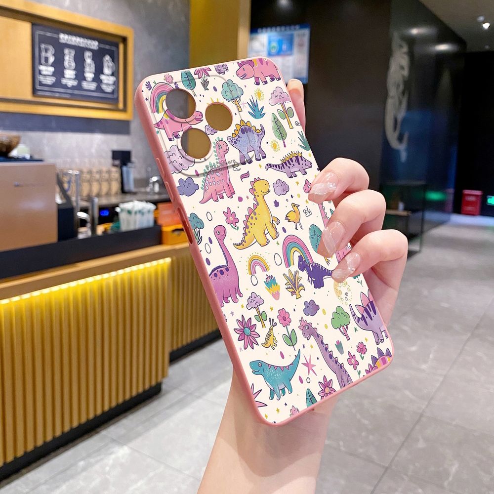 For Realme C61 C63 C65 C67 C53 C51 Note 50 60 C21 C33 C30 C35 C11 2021 C12 C15 C21Y C25Y Realme 12 13 Cute Pink Dinosaur Full Protective Case Anti Drop Cover