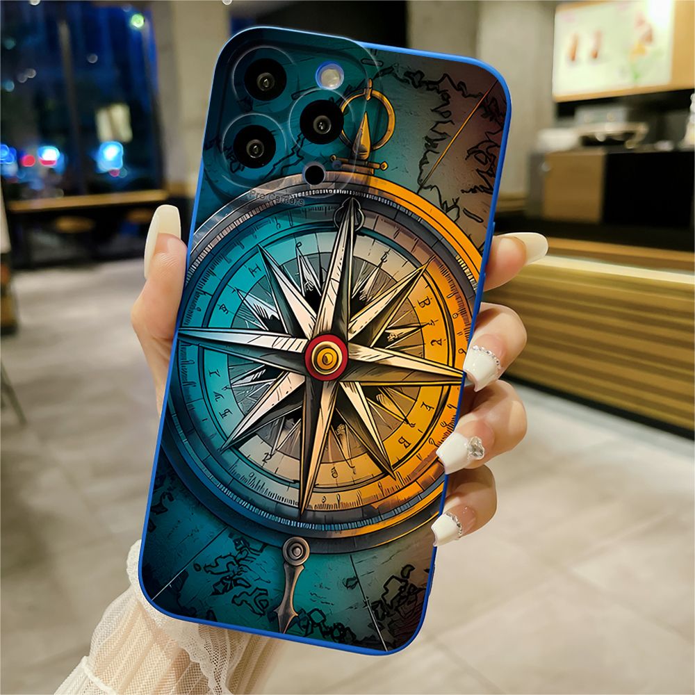 For iPhone 16 Pro Max 14 Plus 13 Pro Max 12 11 XR 8 7 SE 2022 XS Max Sailing Boat Compass Full Protective Case Anti Drop Cover