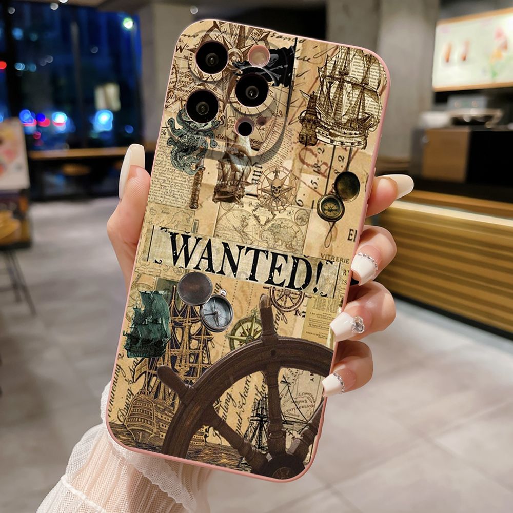 For iPhone 16 Pro Max 14 Plus 13 Pro Max 12 11 XR 8 7 SE 2022 XS Max Sailing Boat Compass Full Protective Case Anti Drop Cover