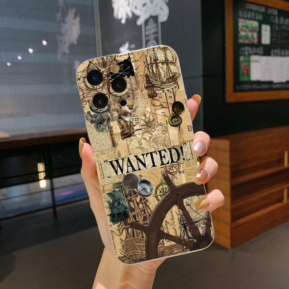 For iPhone 16 Pro Max 14 Plus 13 Pro Max 12 11 XR 8 7 SE 2022 XS Max Sailing Boat Compass Full Protective Case Anti Drop Cover