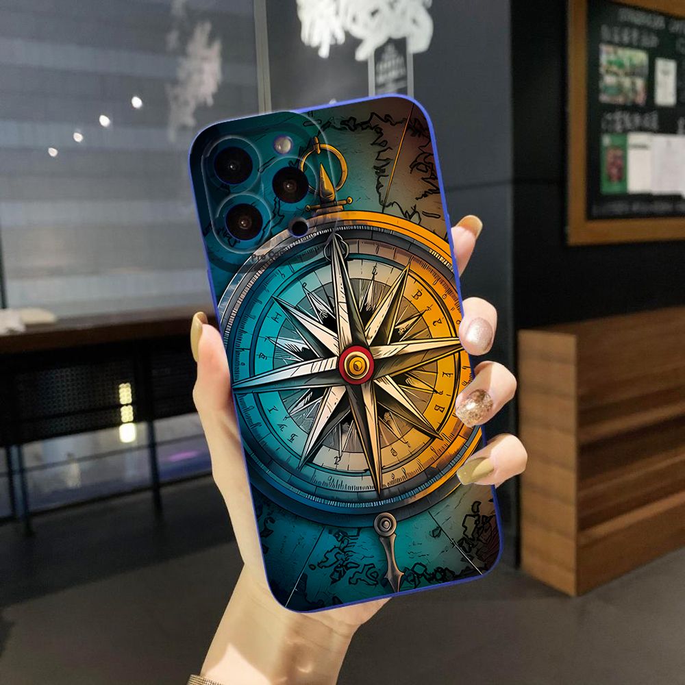 For iPhone 16 Pro Max 14 Plus 13 Pro Max 12 11 XR 8 7 SE 2022 XS Max Sailing Boat Compass Full Protective Case Anti Drop Cover