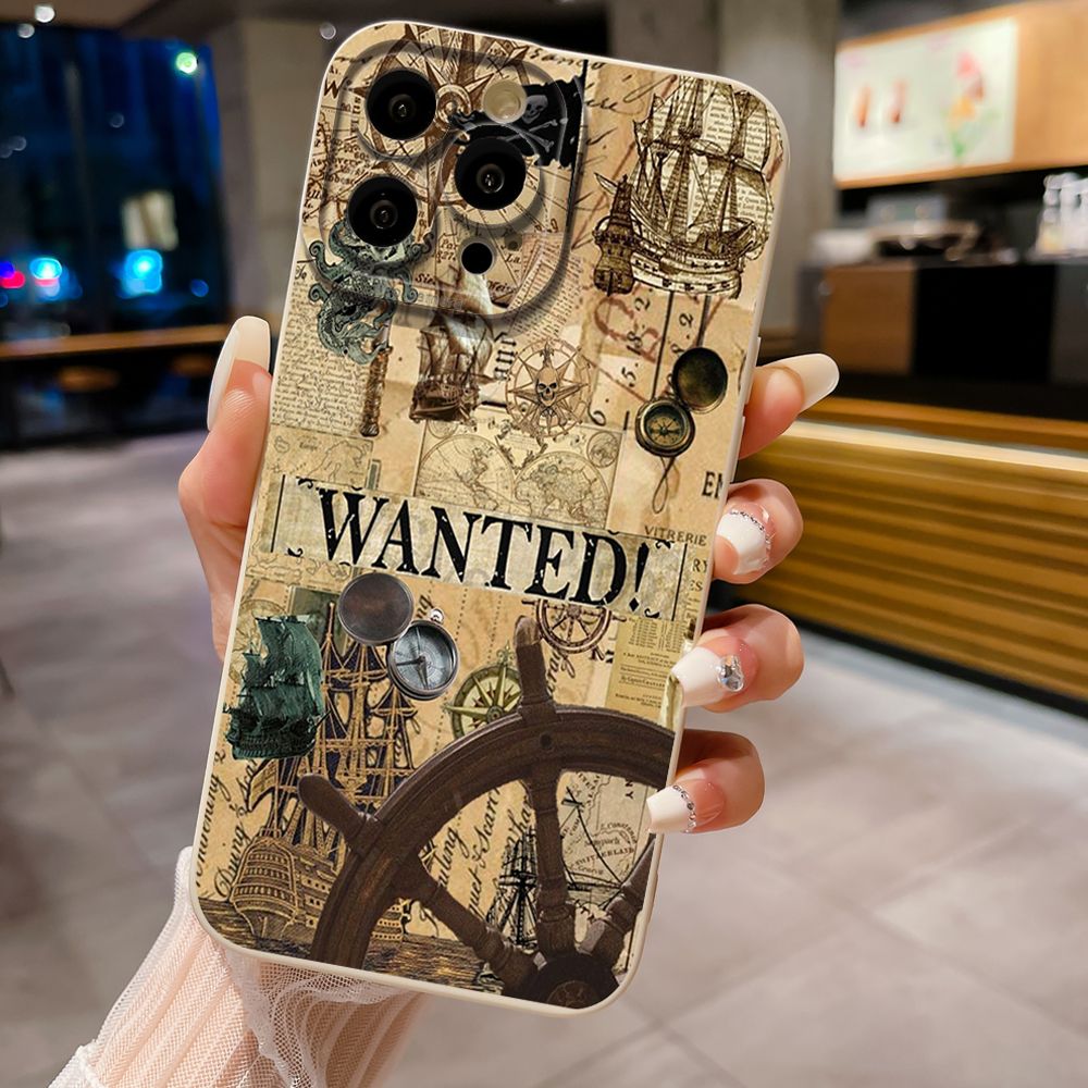 For iPhone 16 Pro Max 14 Plus 13 Pro Max 12 11 XR 8 7 SE 2022 XS Max Sailing Boat Compass Full Protective Case Anti Drop Cover