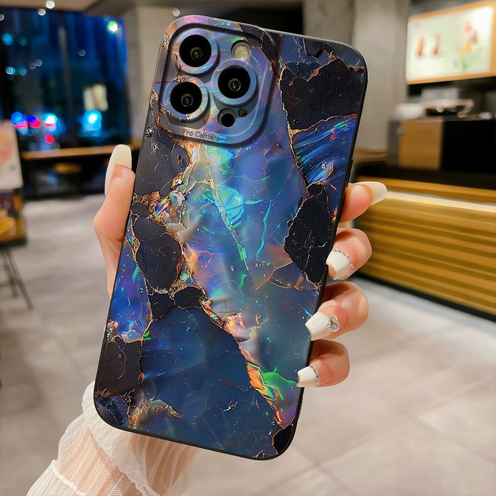 For iPhone 16 Pro Max 14 Plus 13 Pro Max 12 11 XR 8 7 SE 2022 XS Max Blue Pink Marbling Full Protective Case Anti Drop Cover