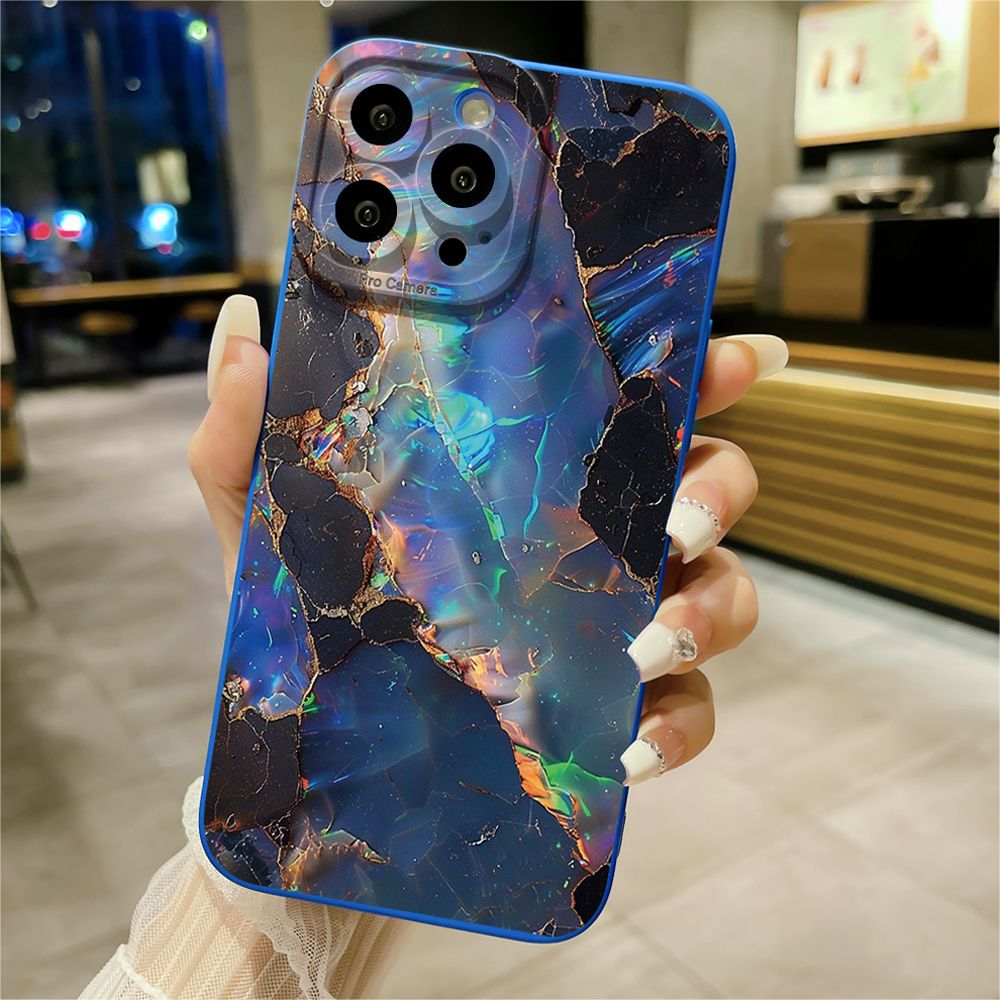 For iPhone 16 Pro Max 14 Plus 13 Pro Max 12 11 XR 8 7 SE 2022 XS Max Blue Pink Marbling Full Protective Case Anti Drop Cover
