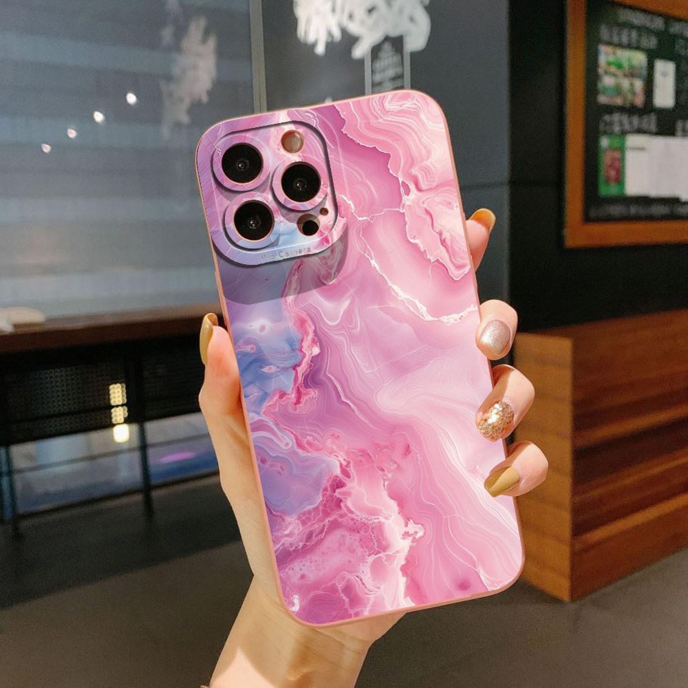 For iPhone 16 Pro Max 14 Plus 13 Pro Max 12 11 XR 8 7 SE 2022 XS Max Blue Pink Marbling Full Protective Case Anti Drop Cover