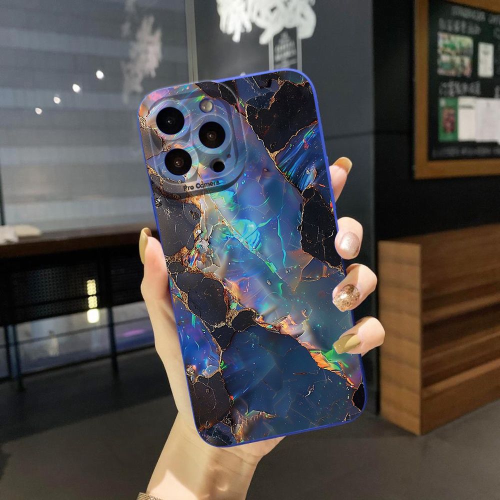 For iPhone 16 Pro Max 14 Plus 13 Pro Max 12 11 XR 8 7 SE 2022 XS Max Blue Pink Marbling Full Protective Case Anti Drop Cover