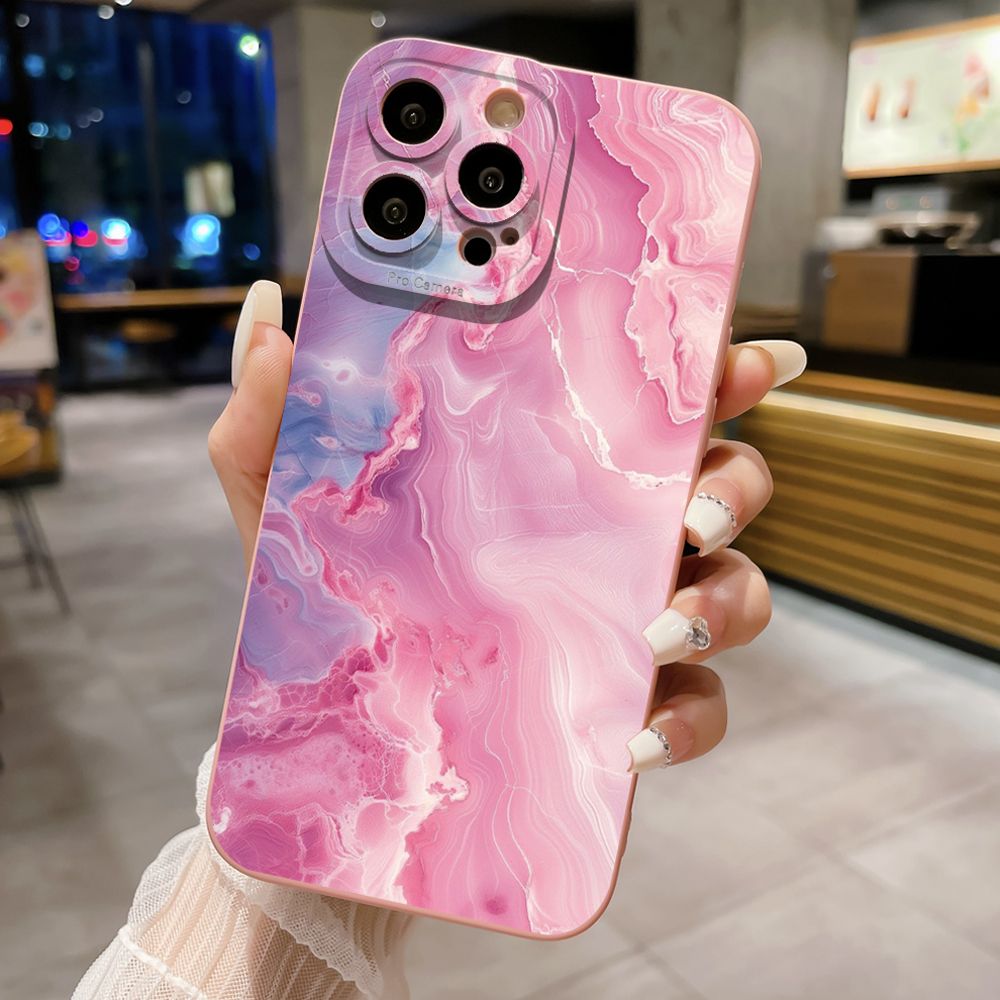 For iPhone 16 Pro Max 14 Plus 13 Pro Max 12 11 XR 8 7 SE 2022 XS Max Blue Pink Marbling Full Protective Case Anti Drop Cover