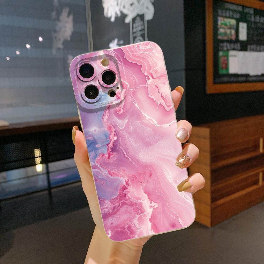 For iPhone 16 Pro Max 14 Plus 13 Pro Max 12 11 XR 8 7 SE 2022 XS Max Blue Pink Marbling Full Protective Case Anti Drop Cover