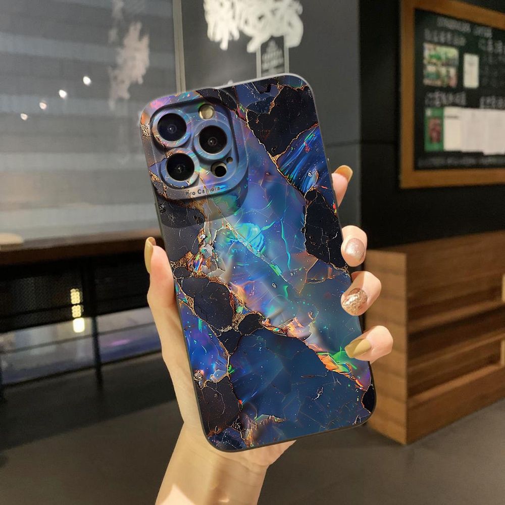 For iPhone 16 Pro Max 14 Plus 13 Pro Max 12 11 XR 8 7 SE 2022 XS Max Blue Pink Marbling Full Protective Case Anti Drop Cover
