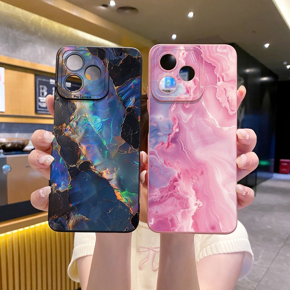 For Realme C61 C63 C65 C67 C53 C51 Note 50 60 C21 C33 C30 C35 C11 2021 C12 C15 C21Y C25Y Realme 12 13 Blue Pink Marbling Full Protective Case Anti Drop Cover