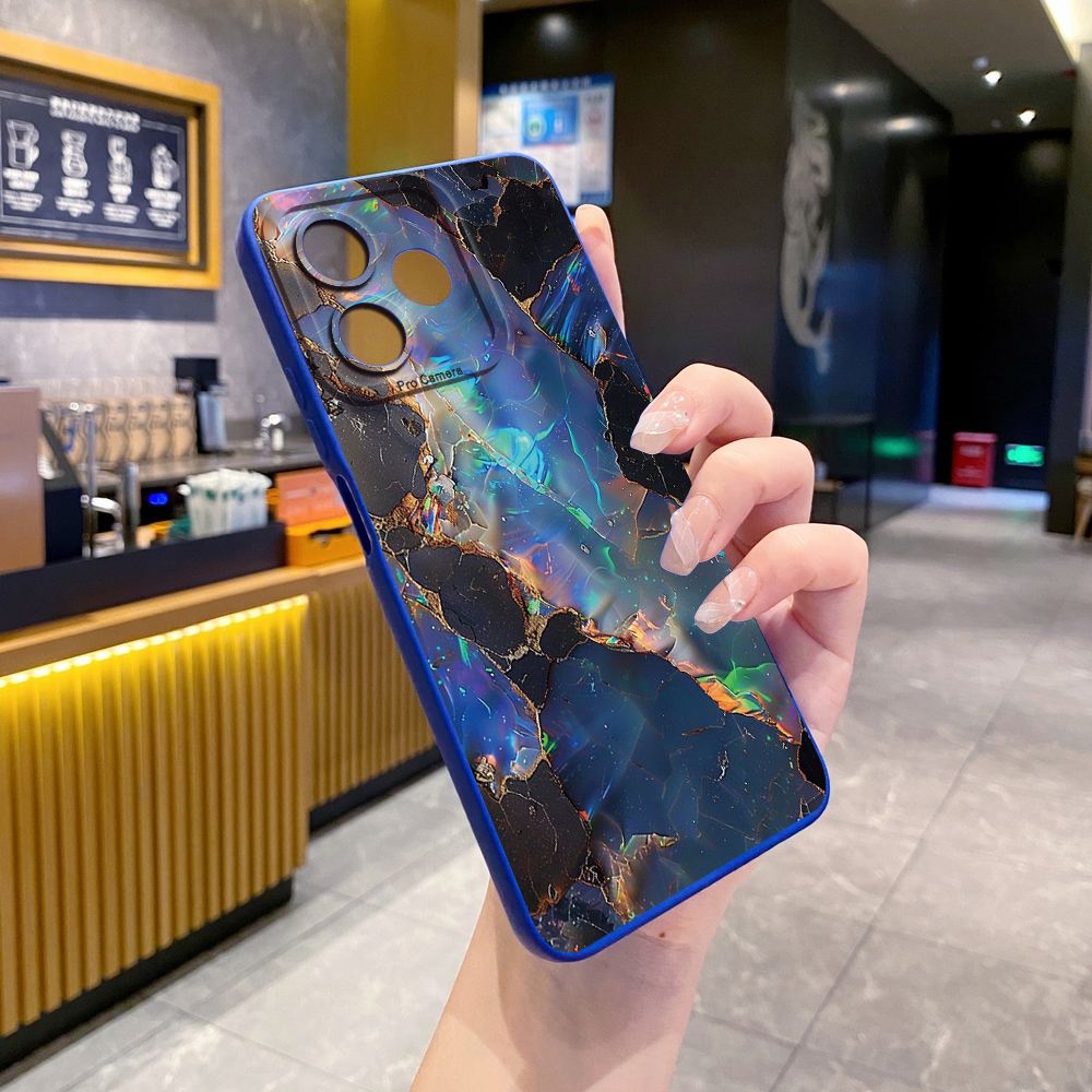 For Realme C61 C63 C65 C67 C53 C51 Note 50 60 C21 C33 C30 C35 C11 2021 C12 C15 C21Y C25Y Realme 12 13 Blue Pink Marbling Full Protective Case Anti Drop Cover