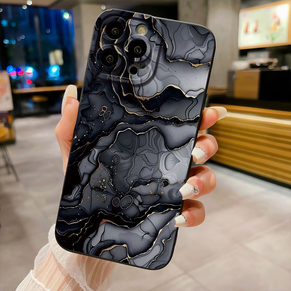 For iPhone 16 Pro Max 14 Plus 13 Pro Max 12 11 XR 8 7 SE 2022 XS Max Black Pink Marbling Full Protective Case Anti Drop Cover