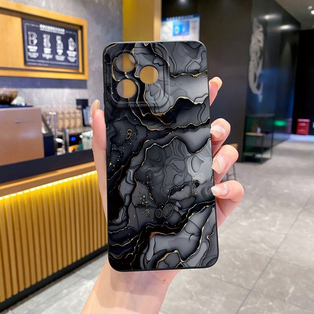 For Realme C61 C63 C65 C67 C53 C51 Note 50 60 C21 C33 C30 C35 C11 2021 C12 C15 C21Y C25Y Realme 12 13 Black Pink Marbling Full Protective Case Anti Drop Cover