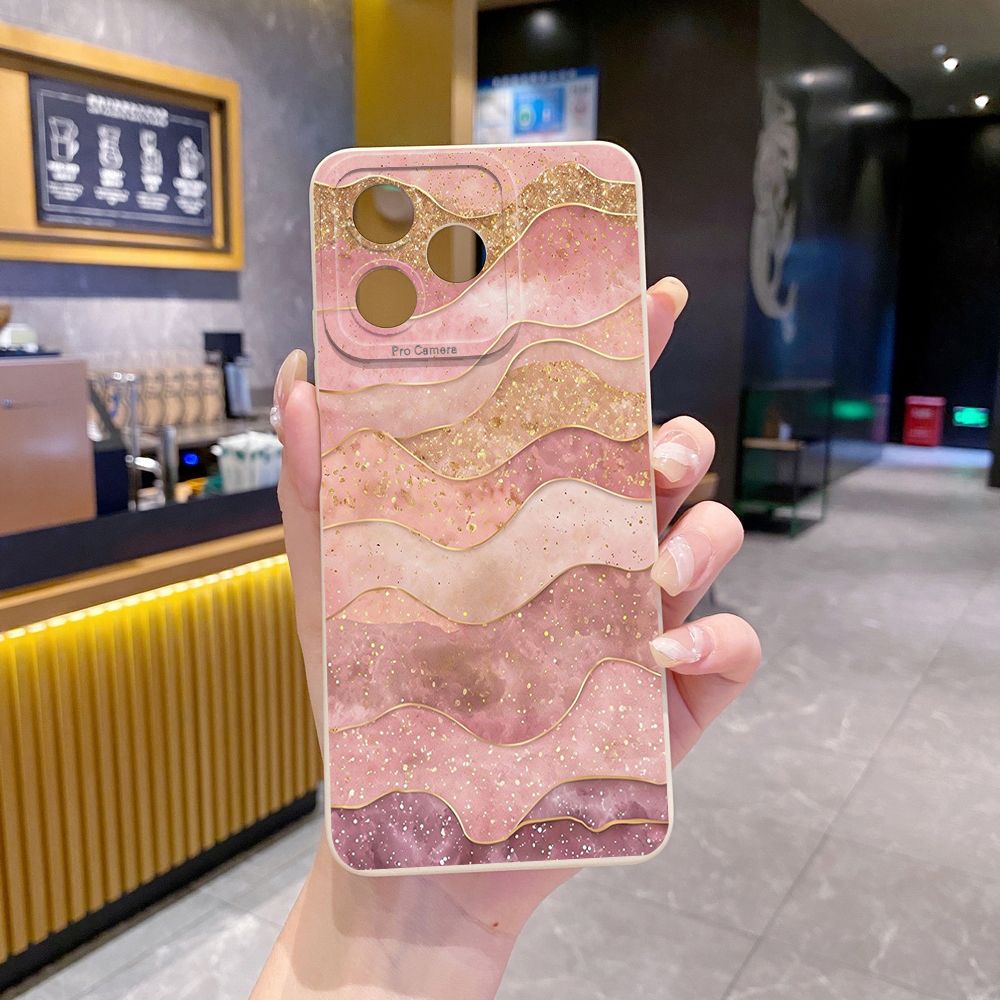 For Realme C61 C63 C65 C67 C53 C51 Note 50 60 C21 C33 C30 C35 C11 2021 C12 C15 C21Y C25Y Realme 12 13 Black Pink Marbling Full Protective Case Anti Drop Cover