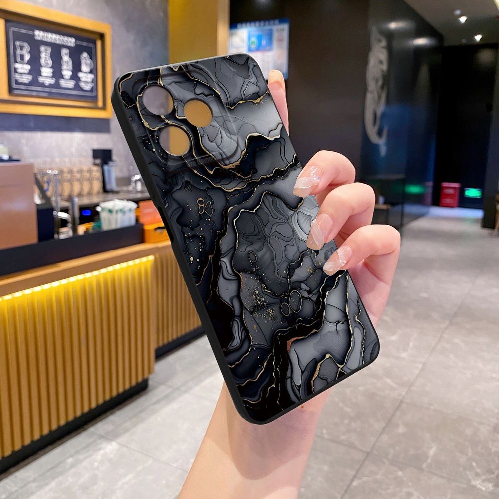 For Realme C61 C63 C65 C67 C53 C51 Note 50 60 C21 C33 C30 C35 C11 2021 C12 C15 C21Y C25Y Realme 12 13 Black Pink Marbling Full Protective Case Anti Drop Cover