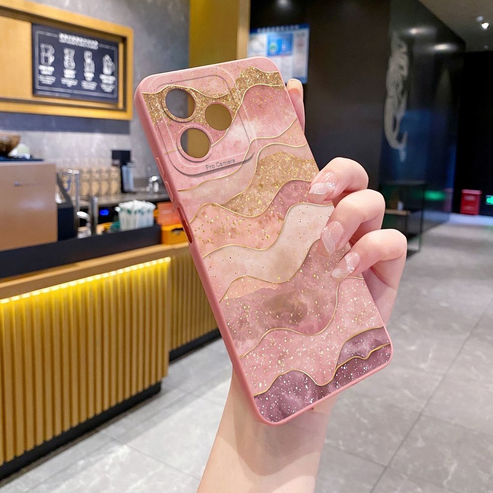 For Realme C61 C63 C65 C67 C53 C51 Note 50 60 C21 C33 C30 C35 C11 2021 C12 C15 C21Y C25Y Realme 12 13 Black Pink Marbling Full Protective Case Anti Drop Cover
