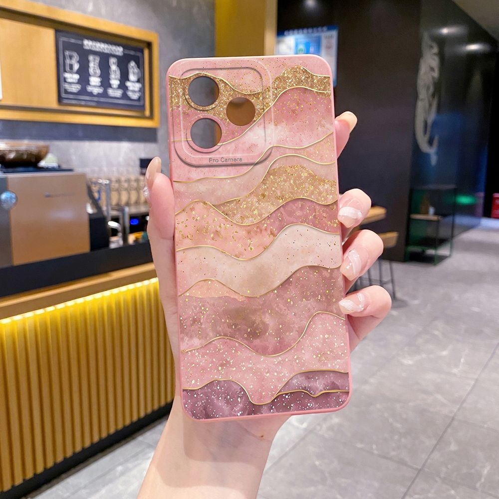 For Realme C61 C63 C65 C67 C53 C51 Note 50 60 C21 C33 C30 C35 C11 2021 C12 C15 C21Y C25Y Realme 12 13 Black Pink Marbling Full Protective Case Anti Drop Cover