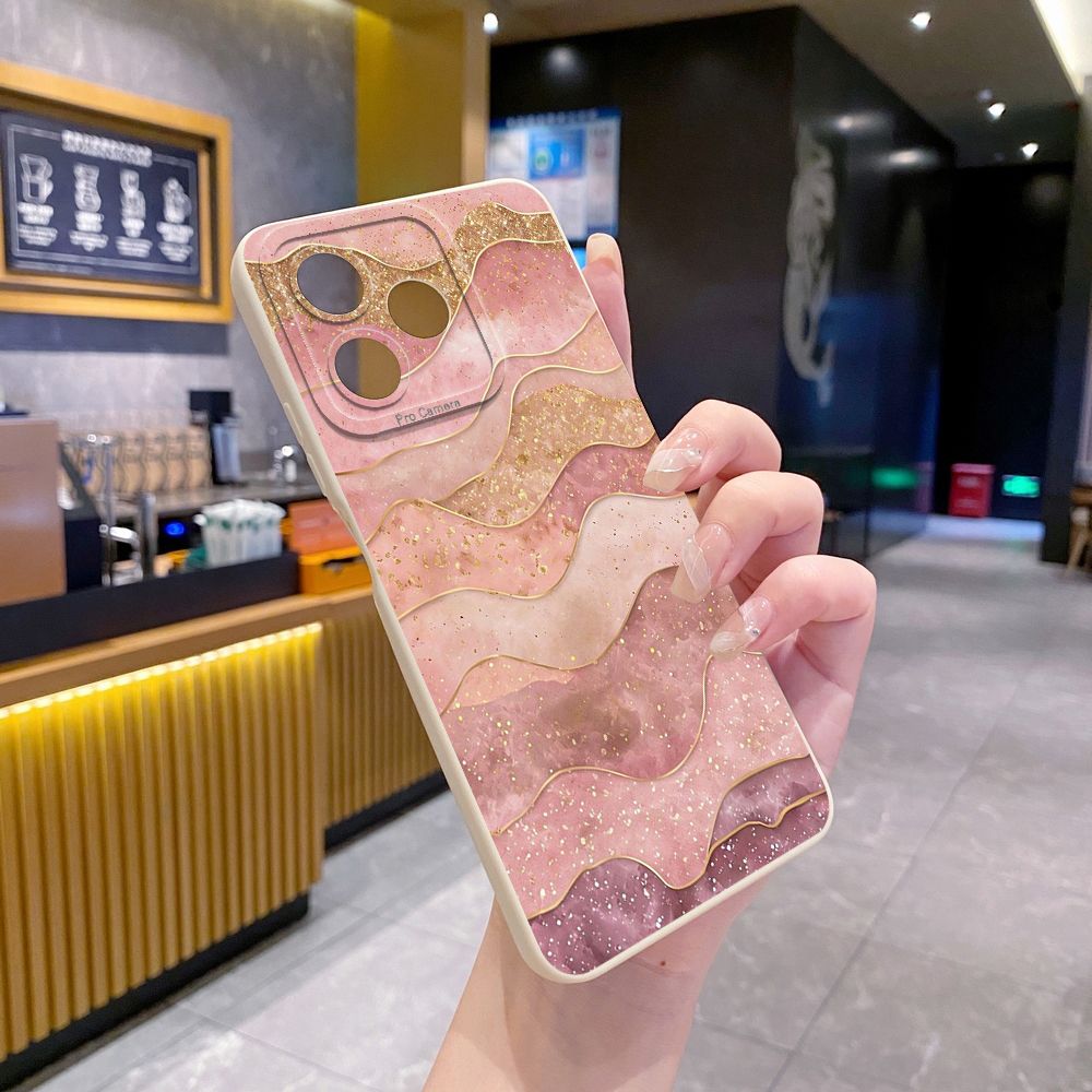 For Realme C61 C63 C65 C67 C53 C51 Note 50 60 C21 C33 C30 C35 C11 2021 C12 C15 C21Y C25Y Realme 12 13 Black Pink Marbling Full Protective Case Anti Drop Cover