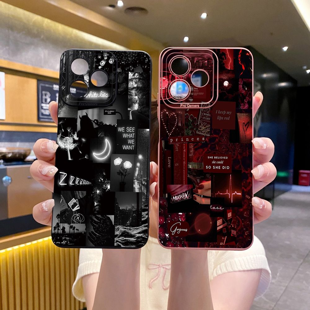 For Realme C61 C63 C65 C67 C53 C51 Note 50 60 C21 C33 C30 C35 C11 2021 C12 C15 C21Y C25Y Realme 12 13 Black Moon Wine Painting Full Protective Case Anti Drop Cover