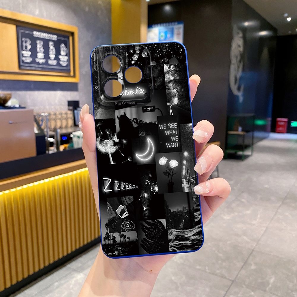 For Realme C61 C63 C65 C67 C53 C51 Note 50 60 C21 C33 C30 C35 C11 2021 C12 C15 C21Y C25Y Realme 12 13 Black Moon Wine Painting Full Protective Case Anti Drop Cover