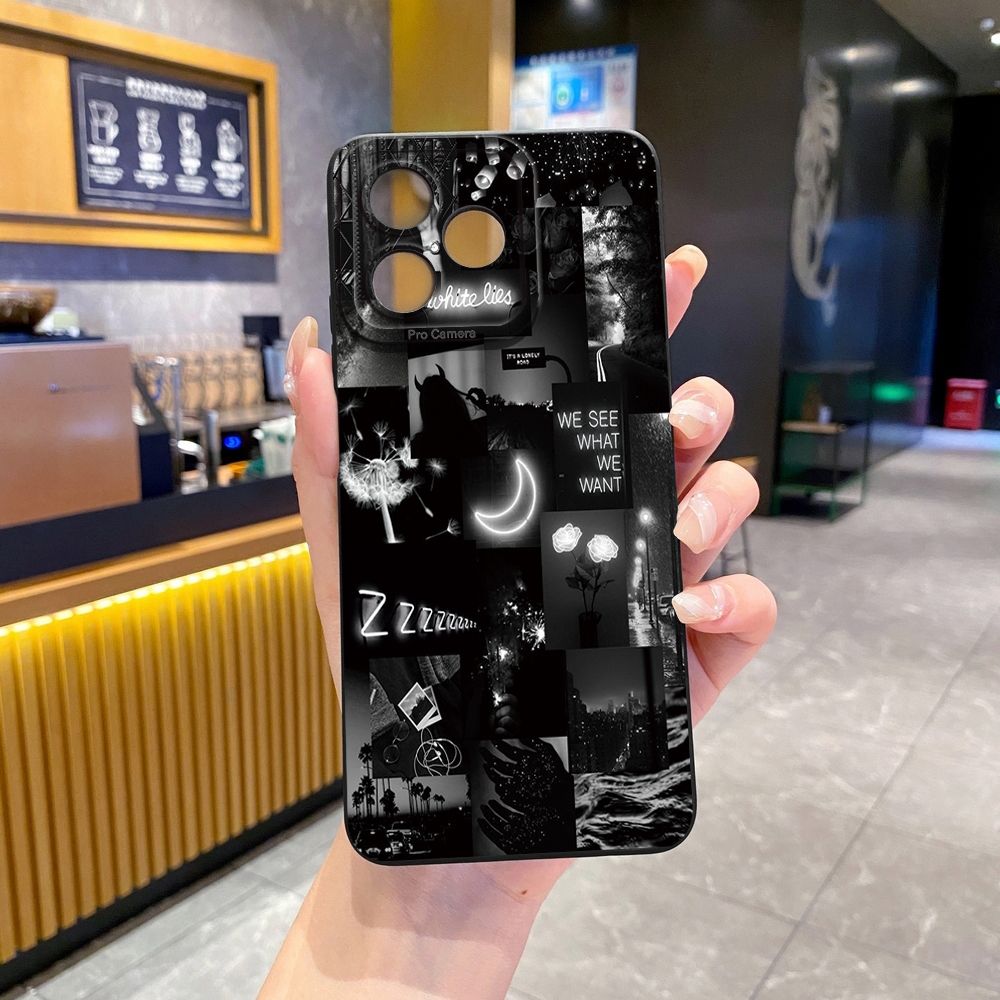 For Realme C61 C63 C65 C67 C53 C51 Note 50 60 C21 C33 C30 C35 C11 2021 C12 C15 C21Y C25Y Realme 12 13 Black Moon Wine Painting Full Protective Case Anti Drop Cover