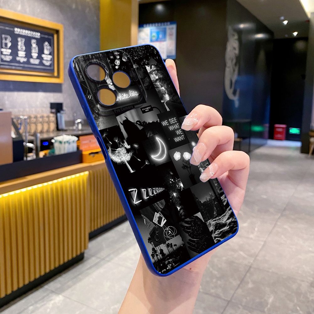 For Realme C61 C63 C65 C67 C53 C51 Note 50 60 C21 C33 C30 C35 C11 2021 C12 C15 C21Y C25Y Realme 12 13 Black Moon Wine Painting Full Protective Case Anti Drop Cover