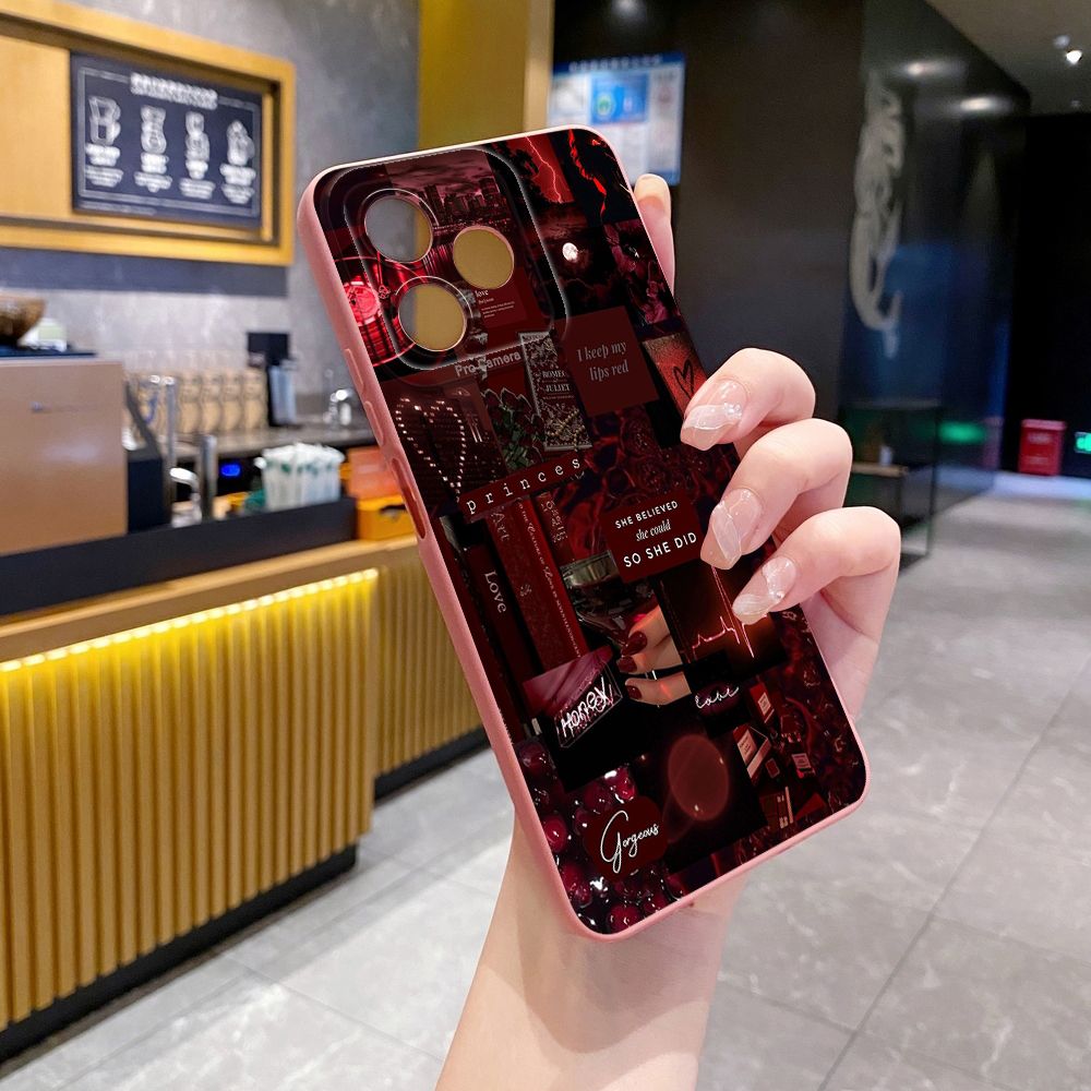 For Realme C61 C63 C65 C67 C53 C51 Note 50 60 C21 C33 C30 C35 C11 2021 C12 C15 C21Y C25Y Realme 12 13 Black Moon Wine Painting Full Protective Case Anti Drop Cover