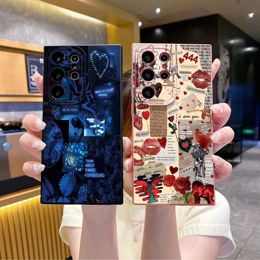 For Samsung Galaxy S24 S23 Ultra S22 Plus Note 20 S21 FE S20 Blue Art Flower Full Protective Case Anti Drop Cover