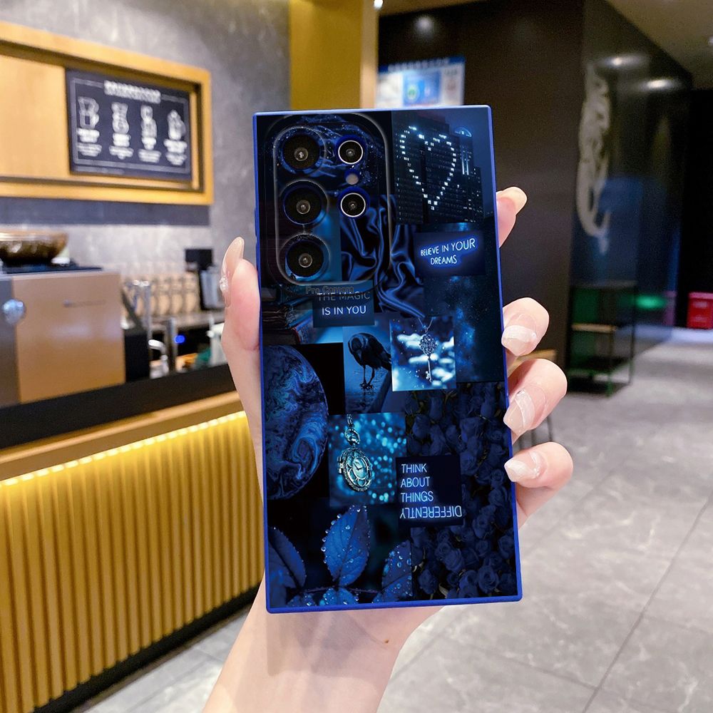 For Samsung Galaxy S24 S23 Ultra S22 Plus Note 20 S21 FE S20 Blue Art Flower Full Protective Case Anti Drop Cover