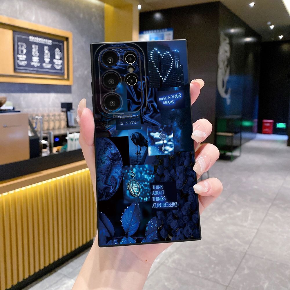 For Samsung Galaxy S24 S23 Ultra S22 Plus Note 20 S21 FE S20 Blue Art Flower Full Protective Case Anti Drop Cover