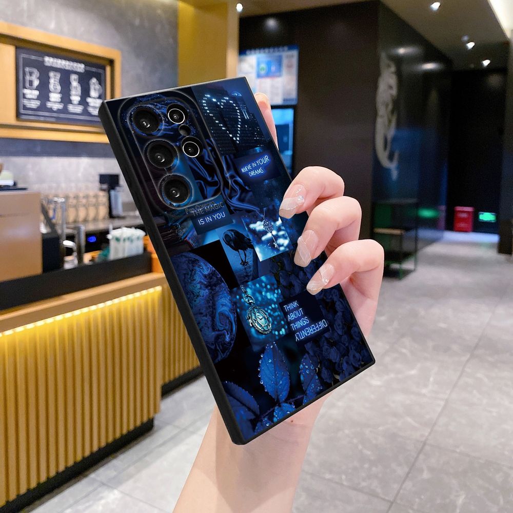 For Samsung Galaxy S24 S23 Ultra S22 Plus Note 20 S21 FE S20 Blue Art Flower Full Protective Case Anti Drop Cover