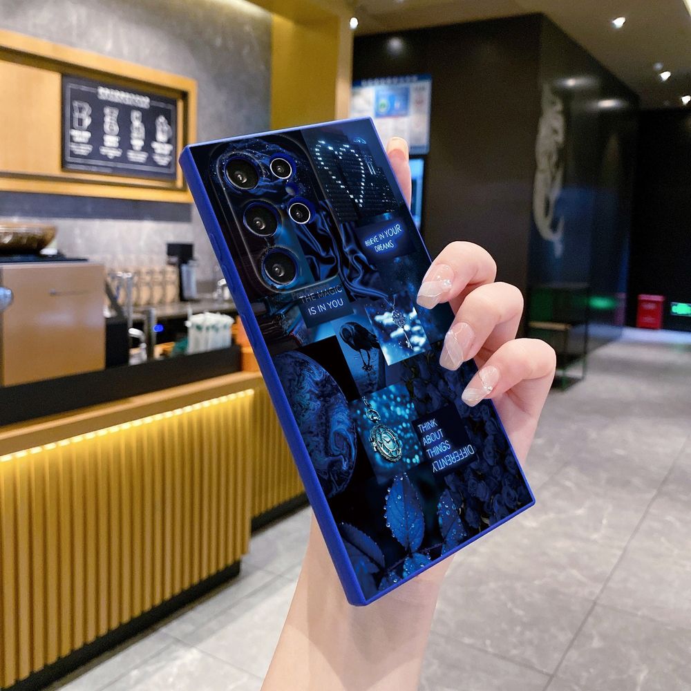 For Samsung Galaxy S24 S23 Ultra S22 Plus Note 20 S21 FE S20 Blue Art Flower Full Protective Case Anti Drop Cover