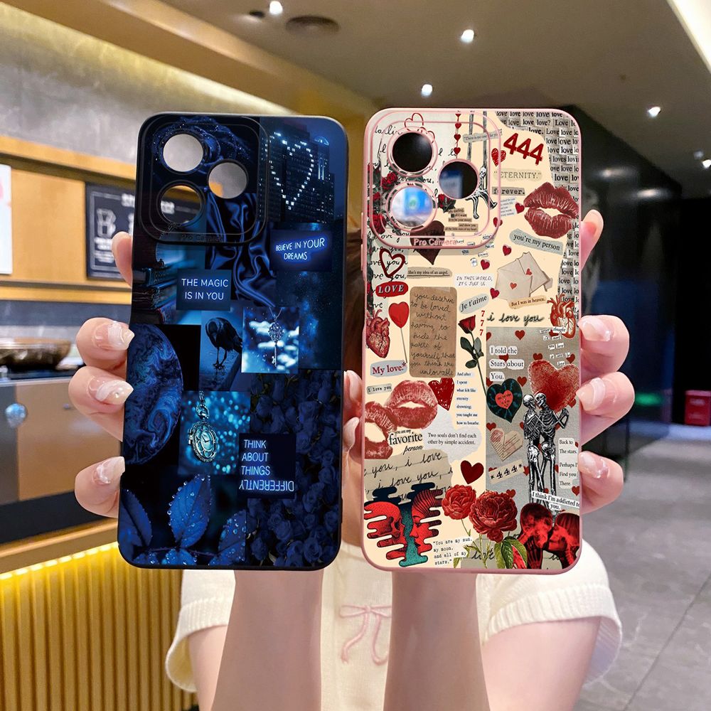 For Realme C61 C63 C65 C67 C53 C51 Note 50 60 C21 C33 C30 C35 C11 2021 C12 C15 C21Y C25Y Realme 12 13 Blue Art Flower Full Protective Case Anti Drop Cover