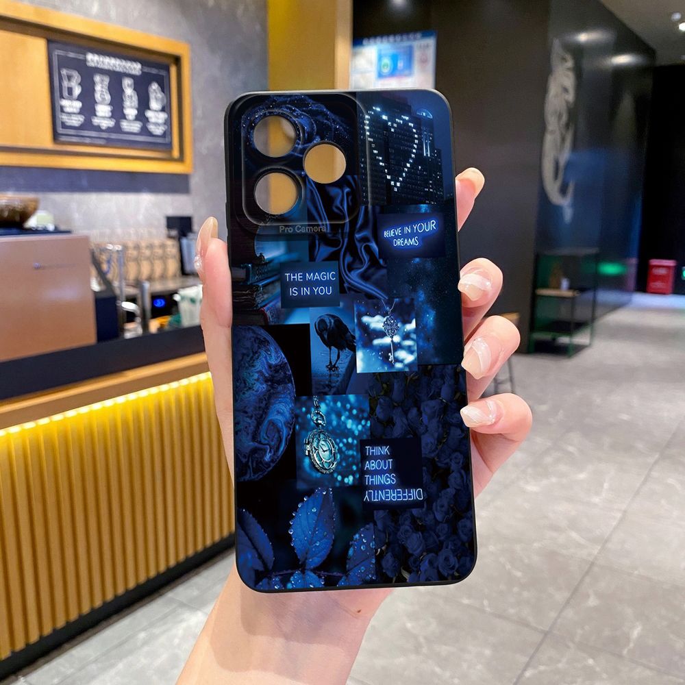 For Realme C61 C63 C65 C67 C53 C51 Note 50 60 C21 C33 C30 C35 C11 2021 C12 C15 C21Y C25Y Realme 12 13 Blue Art Flower Full Protective Case Anti Drop Cover