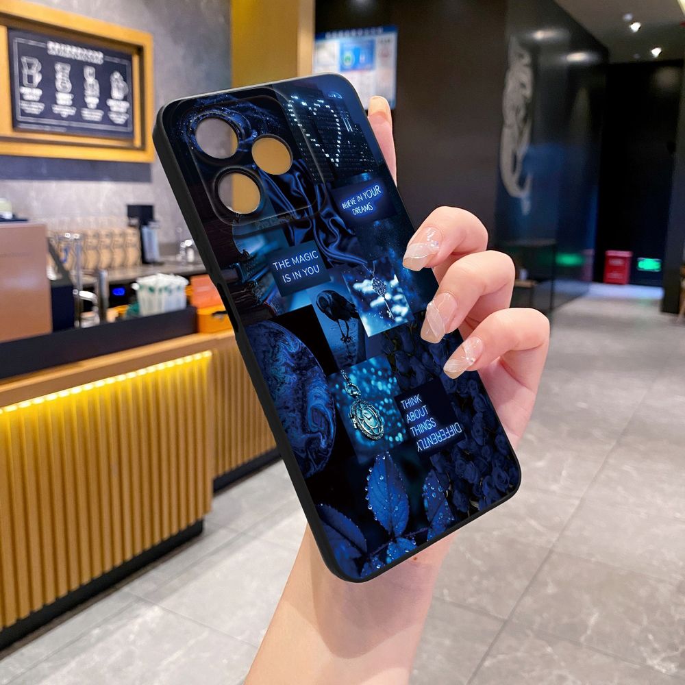 For Realme C61 C63 C65 C67 C53 C51 Note 50 60 C21 C33 C30 C35 C11 2021 C12 C15 C21Y C25Y Realme 12 13 Blue Art Flower Full Protective Case Anti Drop Cover