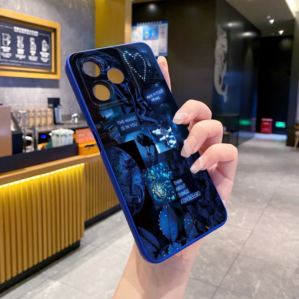 For Realme C61 C63 C65 C67 C53 C51 Note 50 60 C21 C33 C30 C35 C11 2021 C12 C15 C21Y C25Y Realme 12 13 Blue Art Flower Full Protective Case Anti Drop Cover