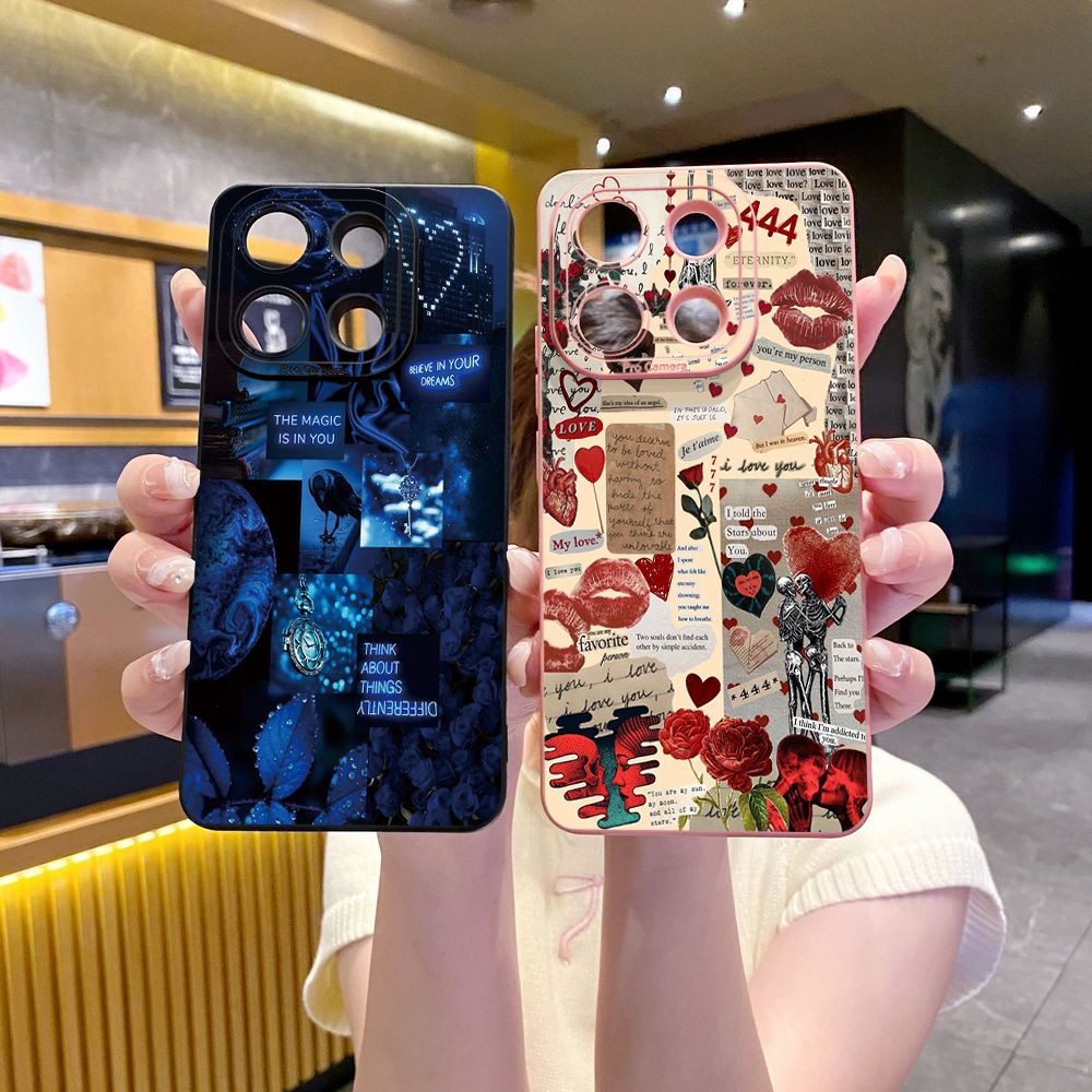 For Xiaomi Redmi Note 13 12 Pro 5G 12S 11S 13C A1 10 Pro 4G 10S Redmi 10C 9C Blue Art Flower Full Protective Case Anti Drop Cover