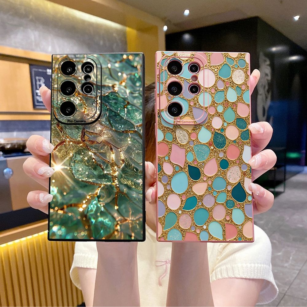 For Samsung Galaxy S24 S23 Ultra S22 Plus Note 20 S21 FE S20 Green Jade Print Full Protective Case Anti Drop Cover