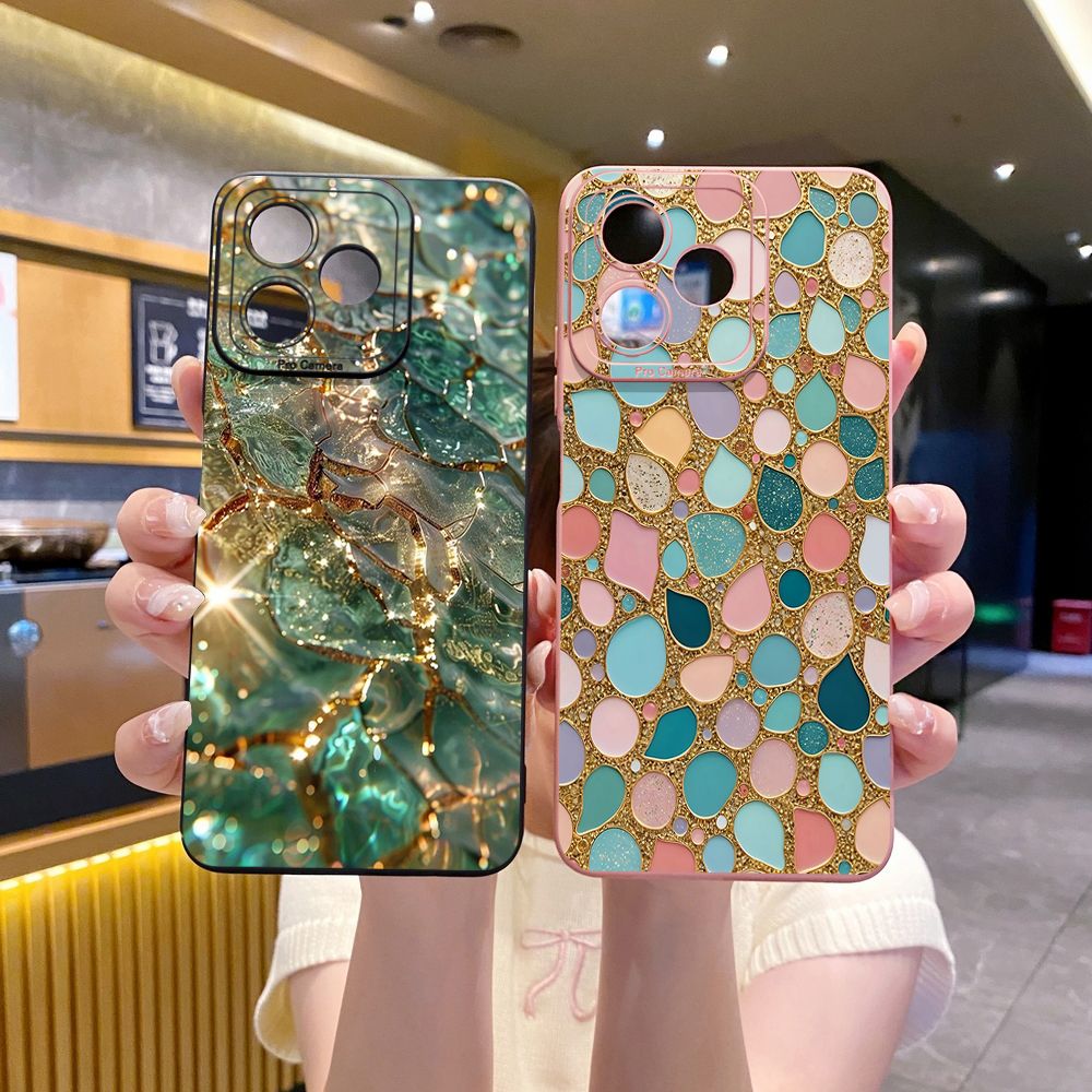 For Realme C61 C63 C65 C67 C53 C51 Note 50 60 C21 C33 C30 C35 C11 2021 C12 C15 C21Y C25Y Realme 12 13 Green Jade Print Full Protective Case Anti Drop Cover