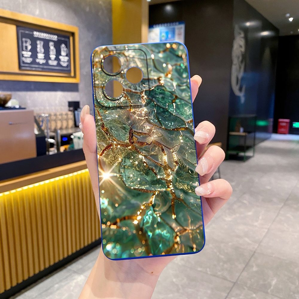 For Realme C61 C63 C65 C67 C53 C51 Note 50 60 C21 C33 C30 C35 C11 2021 C12 C15 C21Y C25Y Realme 12 13 Green Jade Print Full Protective Case Anti Drop Cover